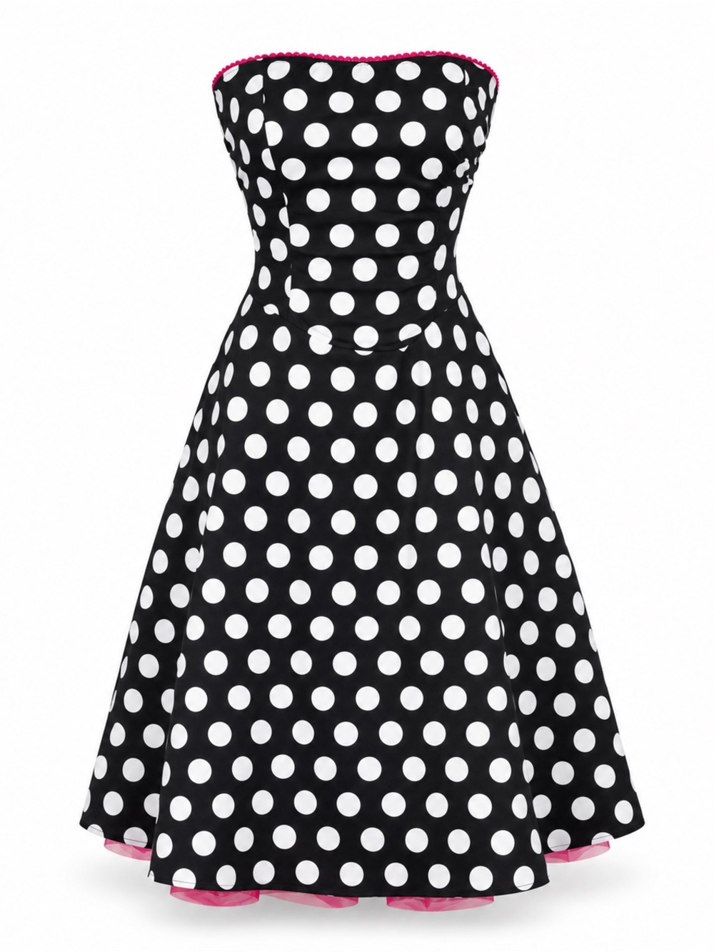 Vintage Lolita Ruby Rox Strapless Polka Dot Dress with Hot Pink Crinoline